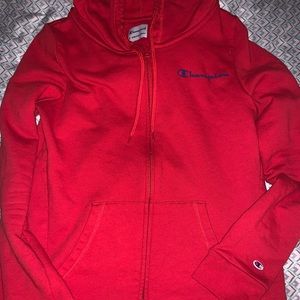 RED CHAMPION ZIP UP JACKET HOODIE